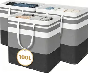 Laundry Basket,100L Each Waterproof, Freestanding Laundry Hamper, Collapsible Tall Clothes Hamper with Extended Handles for Clothes Toys in The Dorm and Family Foldable Stair Storage Basket with Handles