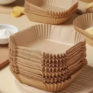 300pcs Non-Stick Air Fryer Liners - Brown Paper Sheets for Baking, Roasting And Microwaving - Easy to Clean, Healthier Cooking, Great for Home And Commercial Kitchens, Air Fryer Accessories