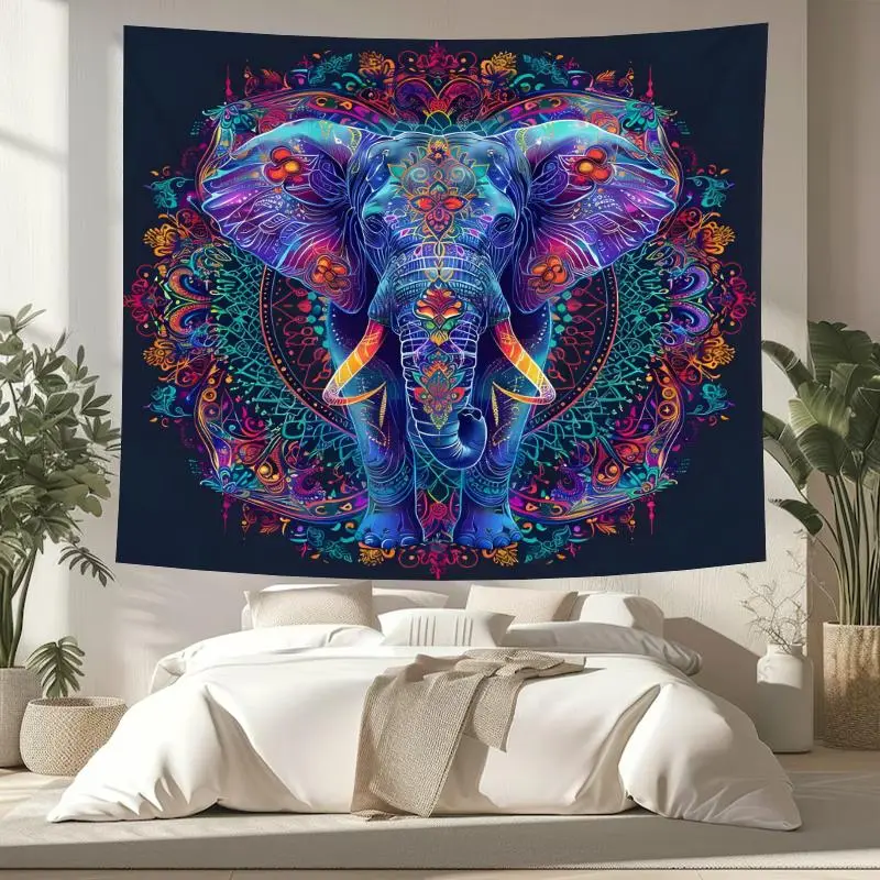 Mandala Elephant Pattern Tapestry, 1 Count Aesthetic Wall Hanging Decor, Hippie Decor, Wall Decor Tapestry for Bedroom Home Office Decor