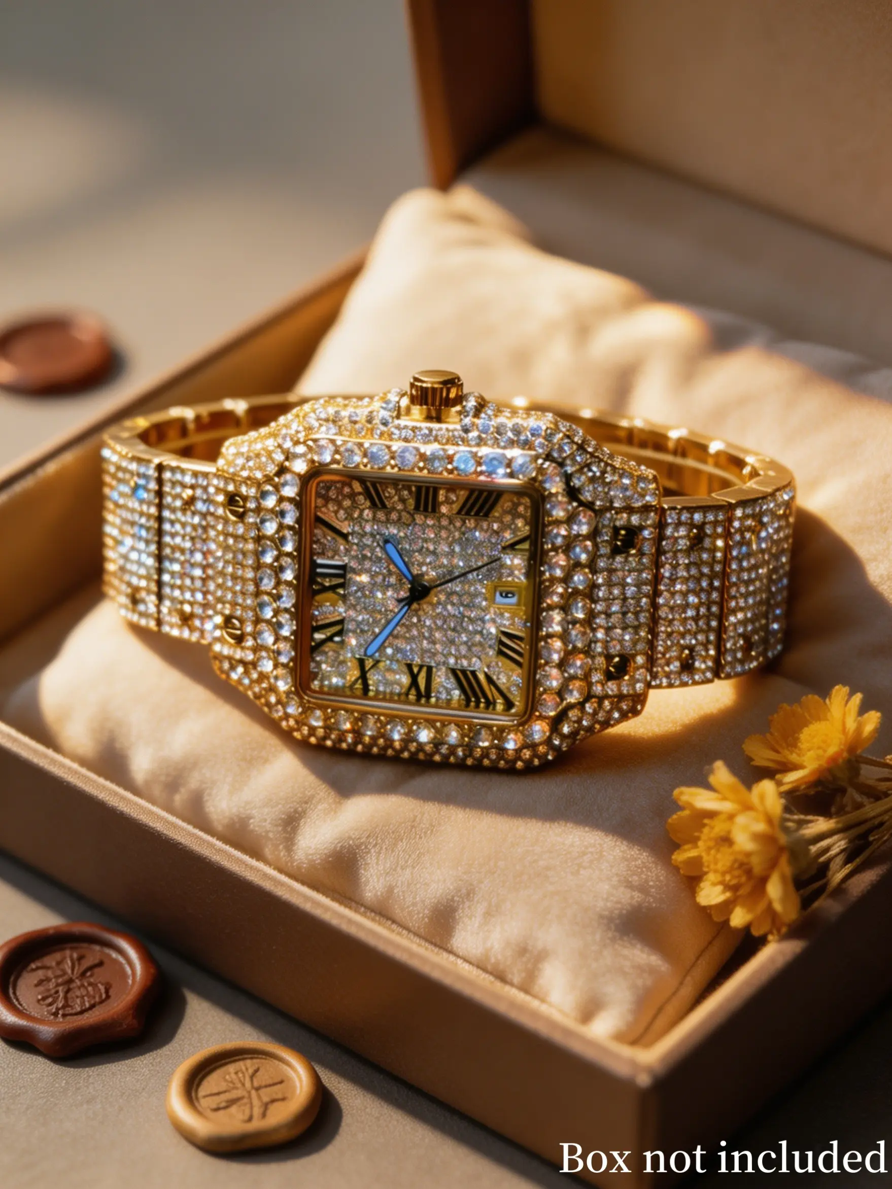 Luxury Men's Business Fashion Watch, Square Diamond-Studded Watch, Elegant Gift Box Packaging, Perfect Men's Present
