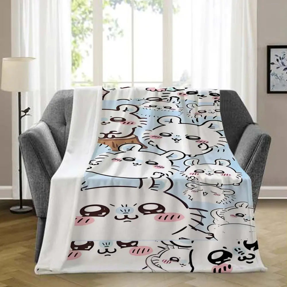 Cute Momonga C-Chiikawa Cartoon Throw Blanket Aesthetic Art Flannel Blanket Portable Home Travel Camping Sofa Picnic Thickening