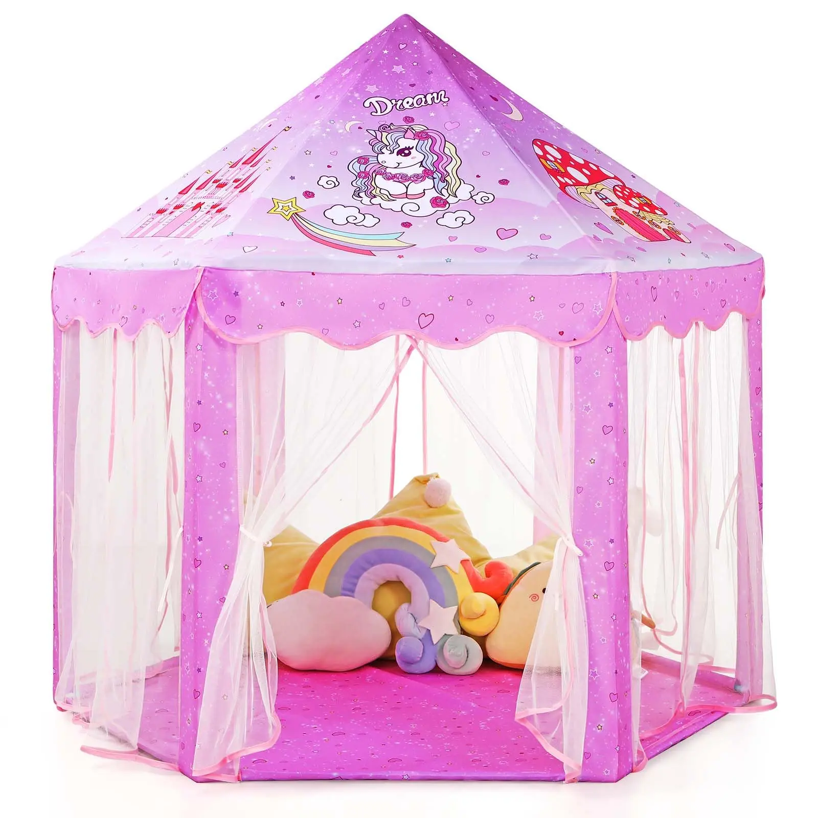 Monobeach Princess Tent Girls Unicorn Large Playhouse Kids Castle Play Tent with Star Lights Gift Toy for Children Indoor and Outdoor Games, 55'' x 53'' (DxH)