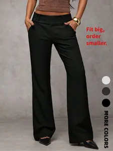 Women's Basic Plain Pocket Elegant Casual Fitted Flare Pants, Business Casual Women's Clothing, All-Season Ladies' Apparel