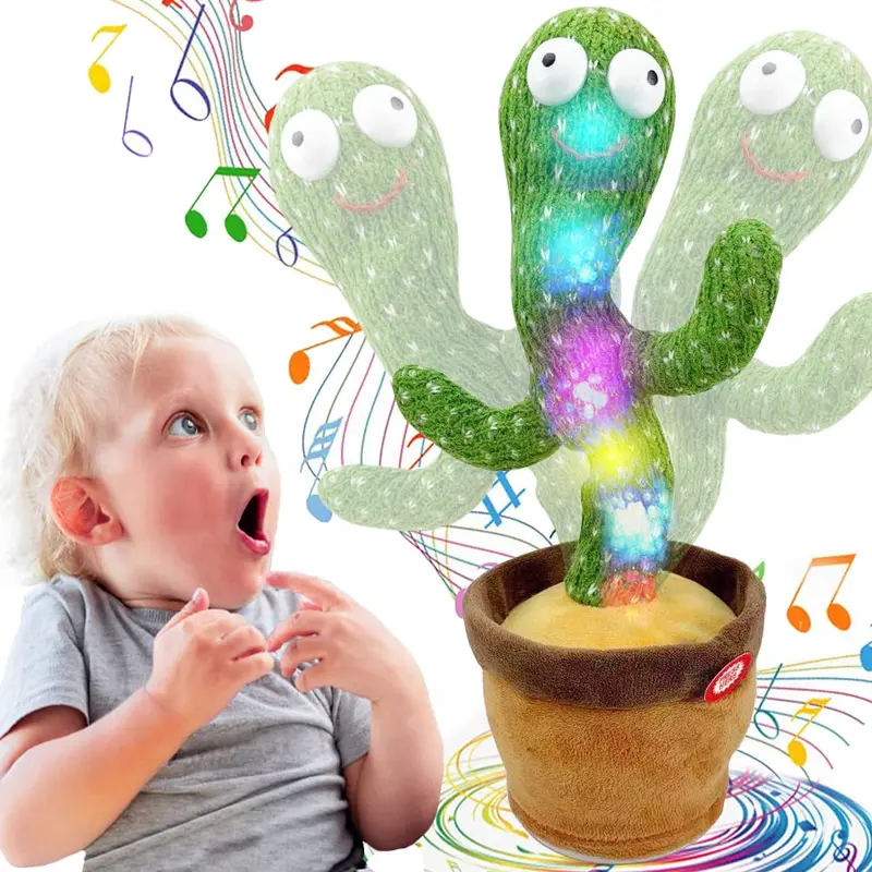 Outspark Plush Interactive Dancing Talking Singing Cactus Toy - Soft Cotton-Filled Fabric, LED Lights, 120 Baby Songs, 15s Record & Replay, Mimicking, Rechargeable Yiwuzanbi Interactive Sound Language Toy for 8-10 Yrs Gifts