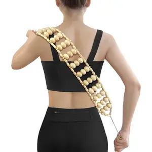 Wood Back Massager Roller Rope, Manual Massage Strap for Back, Neck, Shoulders, Legs, Waist Pain Relief, Wooden Therapy Lymphatic Anti Cellulite Muscle Recovery Massage Tool springtok