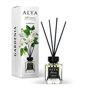 ALYA Gardenia Reed Diffuser 100ml Long-Lasting Home Fragrance with Elegant Gardenia Aroma, Black Reed Sticks & Chic Glass Bottle Design