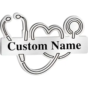 1 Pc Personalized Doctor and Nurse Name Badge Pin, Stethoscope Shape Brooch Customised - Stainless Steel Tag Engraved Name,Perfect for Doctors Nurses, Suitable for Medical Professionals