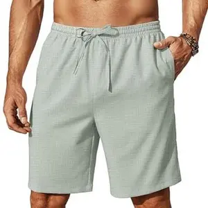 COOFANDY Mens Linen Shorts 9" Elastic Waist Drawstring Casual Shorts Lightweight Summer Beach Shorts