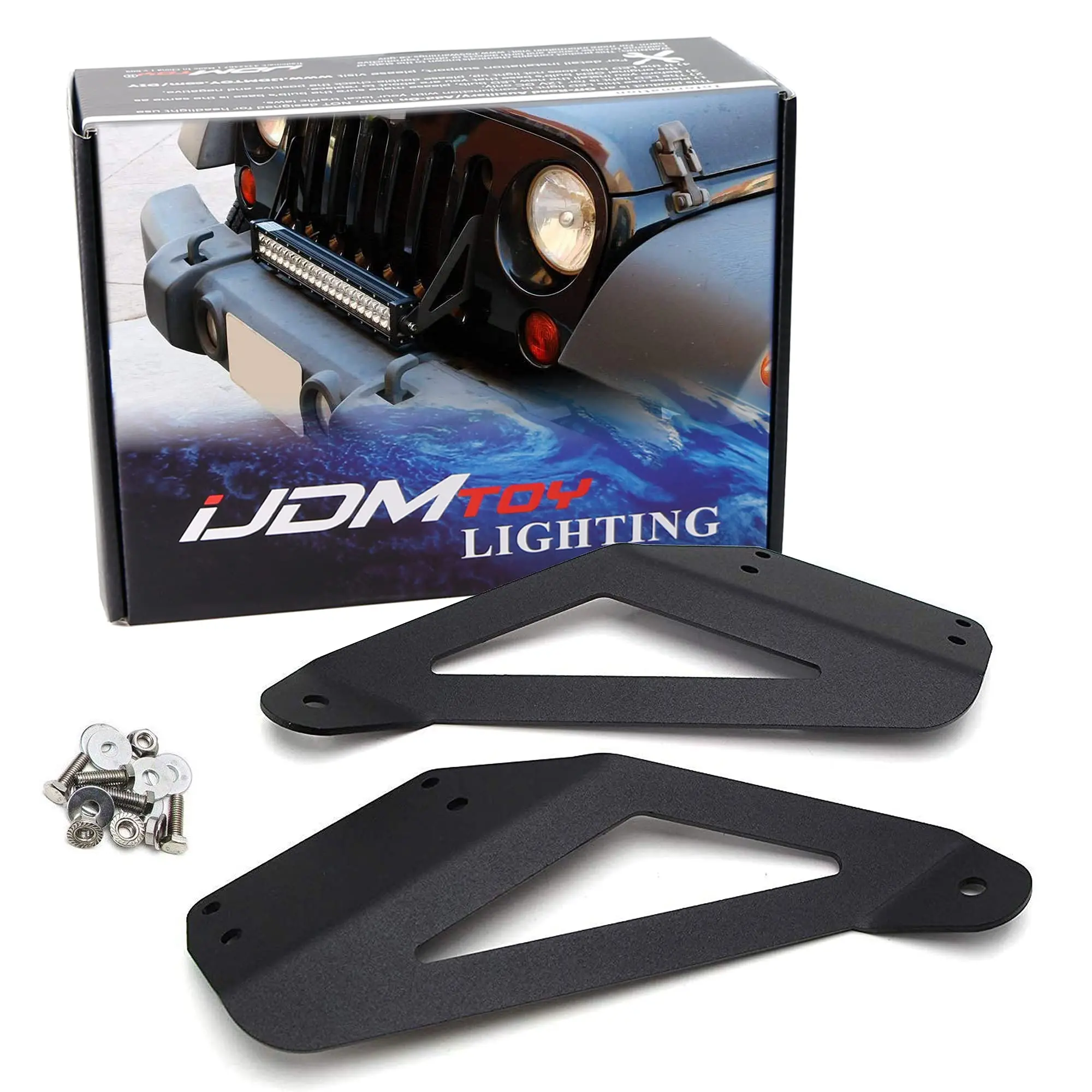 iJDMTOY 20-22-Inch Single/Double Row LED Light Bar Front Grille Above Bumper Mounting Brackets For Jeep 2007-17 Wrangler JK