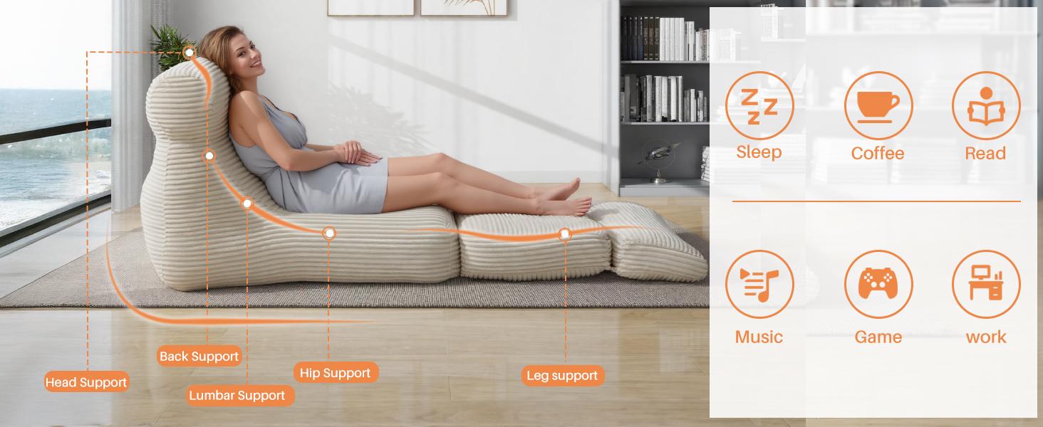 Folding Sofa Bed – Convertible Sleeper Chair with Pillow, Back Support & Foldable Mattress. Portable & Comfy Floor Sofa Lounge, Fold-Out Chair Bed for Living Room, Bedroom, or Small Spaces