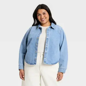 Women's Long Sleeve Slim Denim Shirt - Universal Thread Light Wash XXL