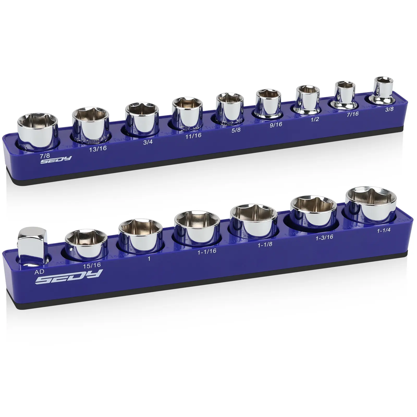 2-Piece 1/2"-Drive SAE Magnetic Socket Organizer Set (Holds 16 Sockets) - Detachable Tool Tray with 5mm Magnetic Base for Garage/Home Workshop(Sockets Not Included)