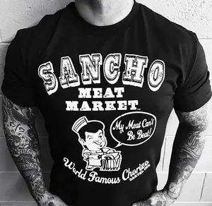 Sancho Meat Market Men's T-Shirt Black Print Tank Top- Tattoo Street Wear Casual Cotton Shirt, Unisex, Minimalist Style, Trending for Men & Women