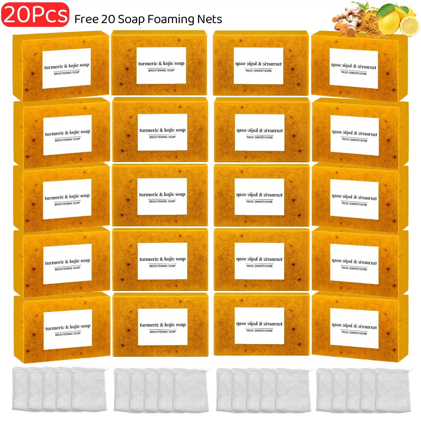Pure Natural Turmeric Lemon Kojic Acid Ginger Essential Oil Soap – Handmade Cleansing Bar, Gentle for Face & Body, Multipurpose Daily Skincare Bath Soap