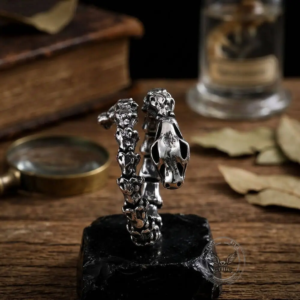 GTHIC Skull Snake Bone Designed Adjustable Stainless Steel Vintage Open Ring Dark Trendy Fashion Accessory Halloween Parties & Music Festival Styling