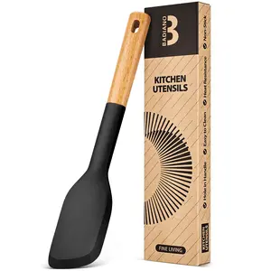 Silicone Everyday Spatula, Great For Stirring, Mixing And Scraping, Sturdy Bpa-Free Matte Silicone, Wooden Handle Rubber Scraper For Nonstick Cookwares