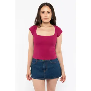 43023 - Baby Rib Square Neck Cap Sleeve Tee