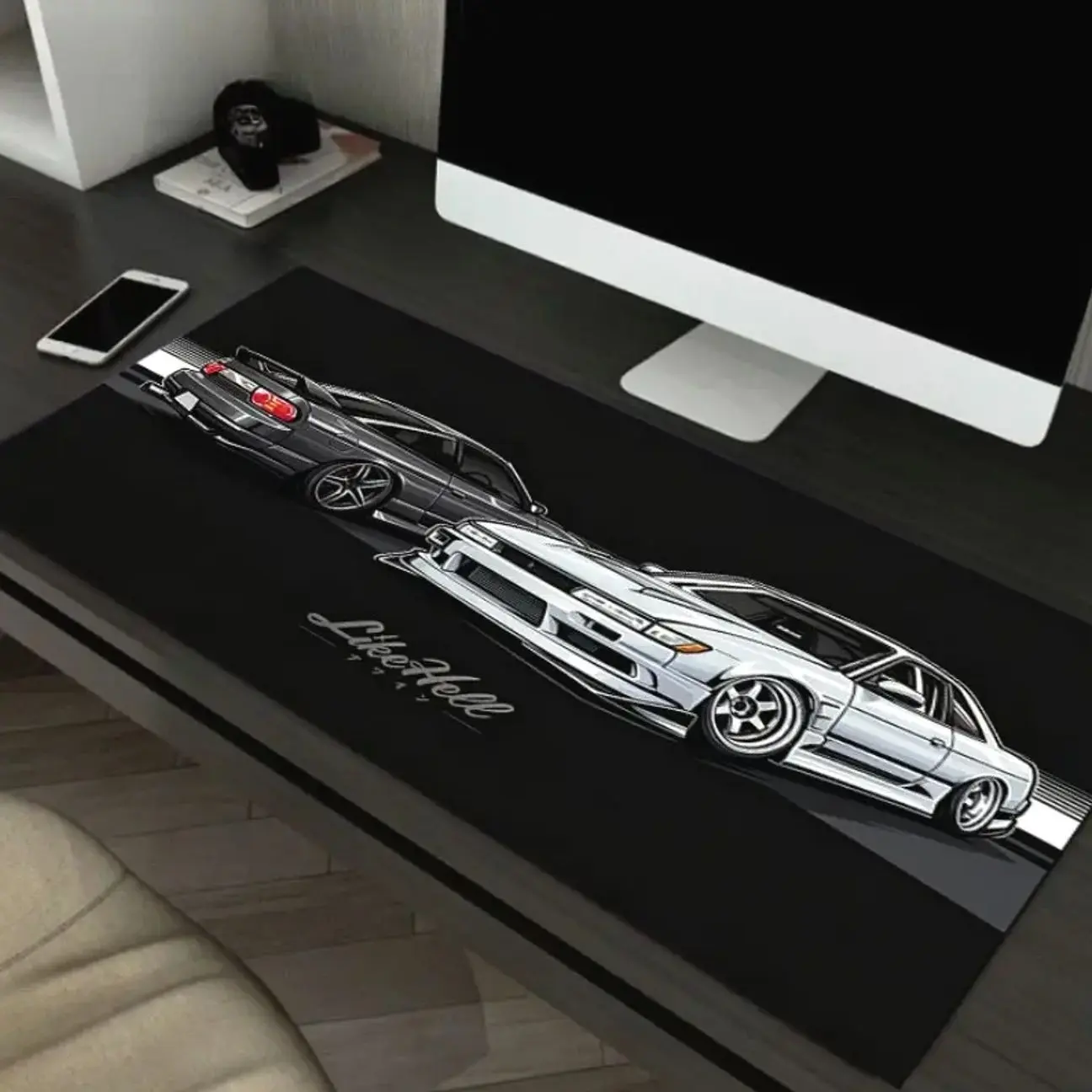 1pc Street Racing Modified Sport Car Desk Computer Mouse Pad,Non Slip Base Durable Mousepad Gaming Keyboard Mat For Gaming Setup Home Office Decor