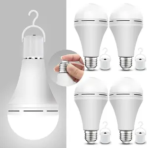 4 Pack Rechargeable LED Light Bulbs 12W 1500mAh, Emergency Lighting for Power Outage & Hurricane, Portable E26 Battery Bulbs with Hook, Cozy Lighting, Energy Saver