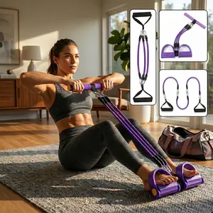 Foot Pedal Puller Resistance Band Set & Pedal Resistance Fitness Rope Set – Multifunction Sit-Up Assistant, Elastic Pull Rope for Abdominal Workout, Leg & Butt, Shoulder Stretch, Home Fitness Equipment