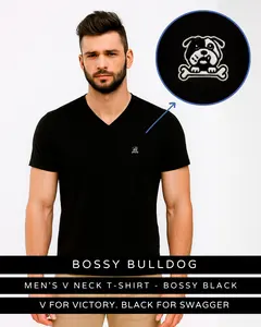 Bossy Bulldog Brand - Men's V Neck T-Shirt - In Black