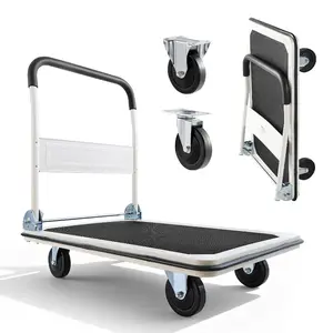 Portable Foldable Push Cart Dolly with Collapsible System, 660lb Load Capacity, Swivel Wheels, Flat Surface Platform Truck, Space-Saving Push Handle, Easy Storage, 35.4x34.3x24in Mobile Folding Trolley (Tools & Hardware Hand Tool Accessory)