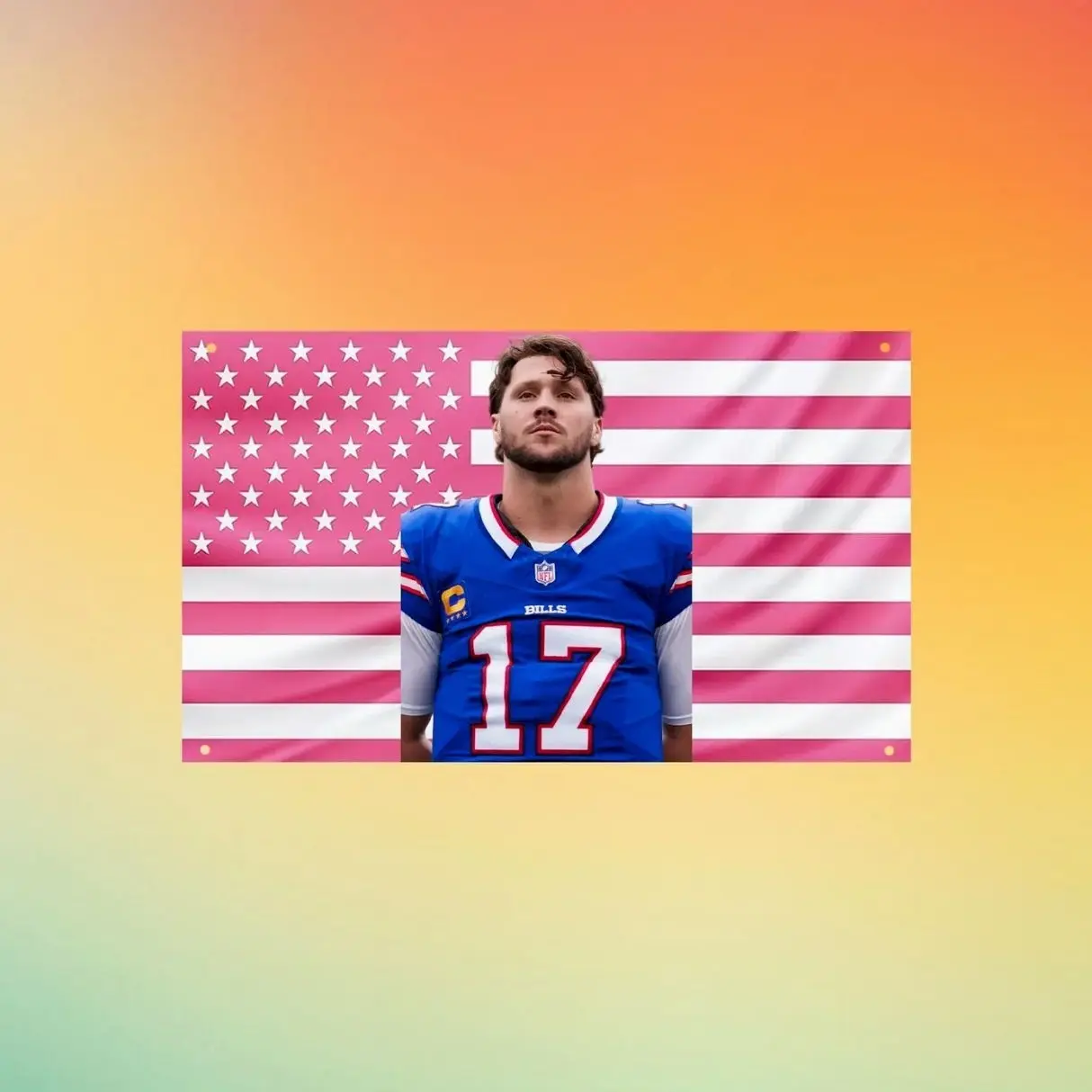 Josh Allen Pink US Flag, Buffalo Bills Wall Tapestry, Football Fan Wall Flag, Aesthetic Dorm Room Decor, Sports Fan Gift