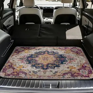 1pc, Vehicle Cargo Floor Mat Floral Medallion Bloom motif, universal trunk liner for SUV, sedan, or hatchback, great for grocery shopping, pet-friendly travel, and car interiors | Vehicle Boot Mat