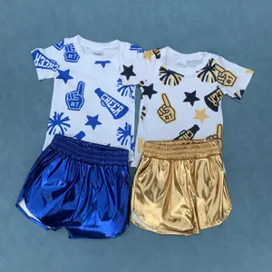 Kids girl cheer shirt gold shorts outfits