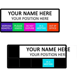Office Status Sign With 5 Options,Do Not Disturb/Please Knock/In A Meeting/Out of Office/Working Remotely,  Slider Sign for Any Room,Name Plate For Desk/Doors/Cubicle Wall With Stand-Black