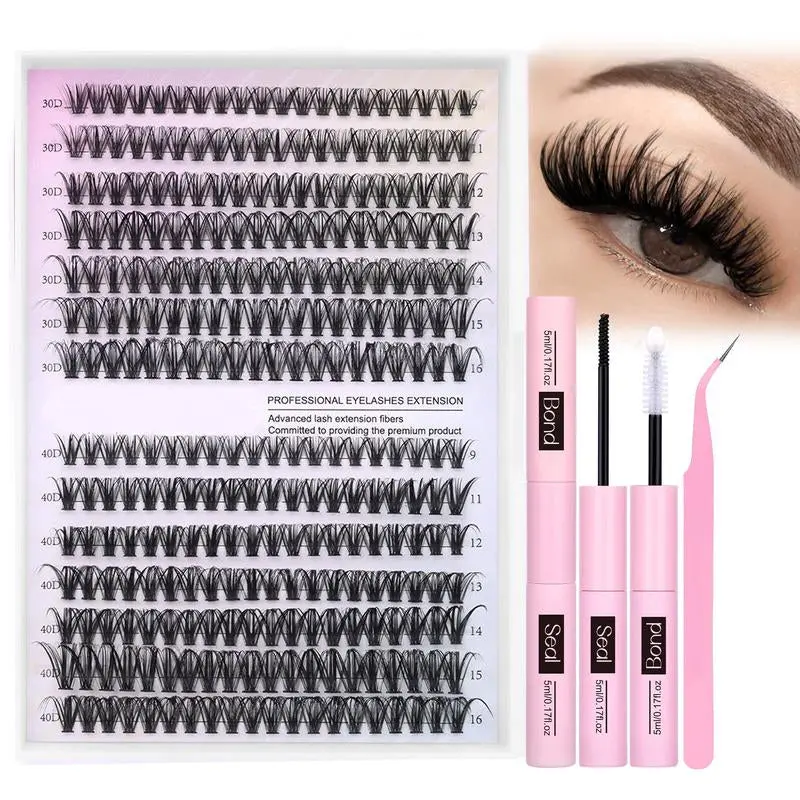 DIY Lash Extension Kit – 280pcs Clusters (9–16mm) + Bond, Seal & Tweezers