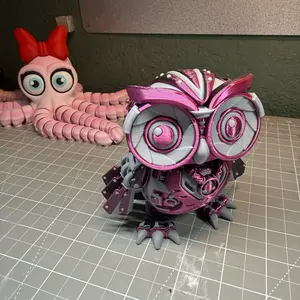 Cyber Owl Articulated 3D Printed Fidget & Display Figure with Futuristic Cyber-Tech Look Optional Metallic Finish for Desk Decor Neon Wing Tail Segment Flexes Smoothly