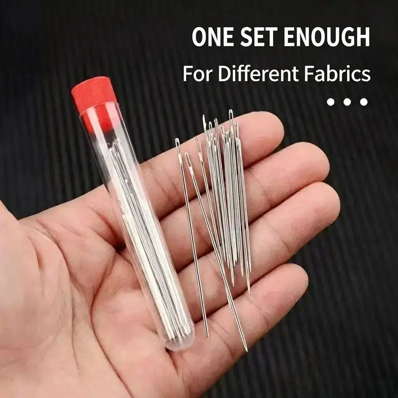 Stainless Steel Large-Eye Sewing Needles Set - Easy Threading Sewing Kits with Storage Tube, Home Craft Repair Tools for DIY Fabric Mending, Steel Needles Set