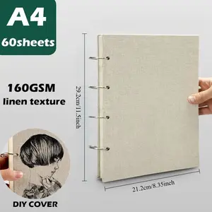 A3/A4/8k/16k/32k Sketchbook, Detachable Ring Binding, 60 Sheets of Pure Wood Pulp Paper, Non-Permeable, Ideal for Drawing, Sketching, Colored Pencil Art, Doodle Books