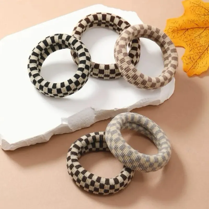 Plaid Pattern Hair Tie Set, High Stretch Hair Tie, Fashion Hair Accessories for Women & Girls, Ponytail, Minimalist Headwear Suitable for Thick Hair, Hair Style Accessory
