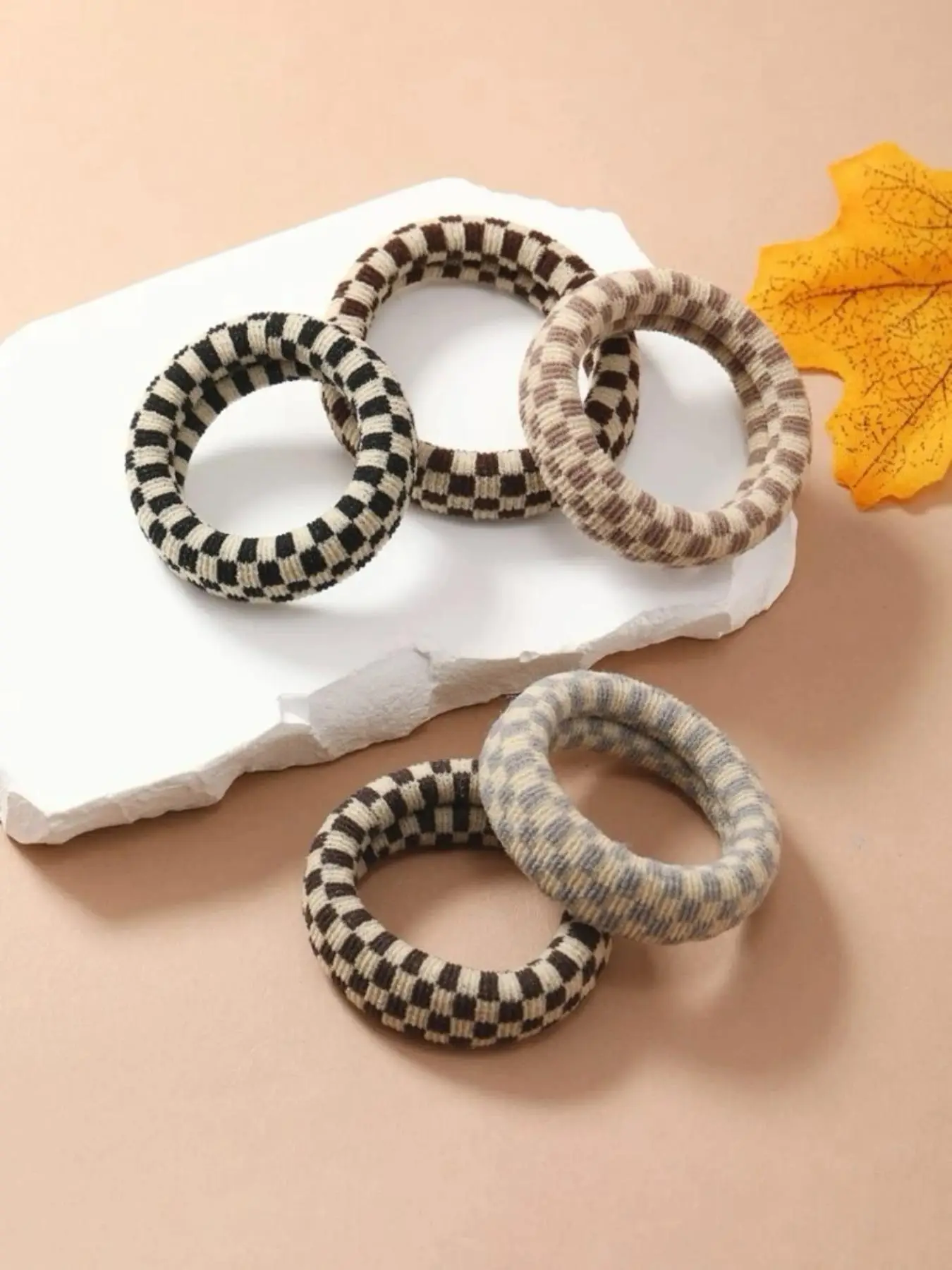 Plaid Pattern Hair Tie Set, High Stretch Hair Tie, Fashion Hair Accessories for Women & Girls, Minimalist Headwear Suitable for Thick Hair