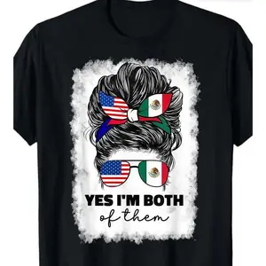 cotton Half Mexican And American Mexico America Usa Flag Girl Woman T-Shirt
