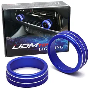 iJDMTOY 2pcs Sports Blue Anodized Aluminum Center Dashboard AC Climate Control Switch Cover Rings, For Nissan 2021-2023 Rogue/X-Trail
