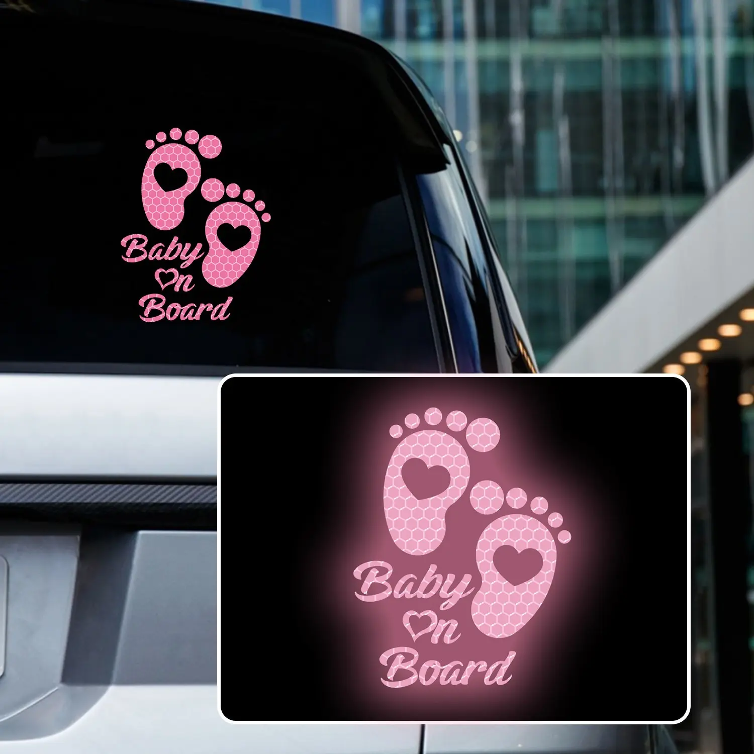 High-Intensity Reflective Baby on Board Car Sticker, Footprint Safety Reminder, Night Visibility Window Bumper Decal, Cute Foot Print Car Sticker, Universal Car Sticker, Vehicle Exterior Decoration, Car Decals