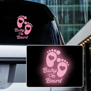 High-Intensity Reflective Baby on Board Car Sticker, Footprint Safety Reminder, Night Visibility Window Bumper Decal, Cute Foot Print Car Sticker, Universal Car Sticker, Vehicle Exterior Decoration