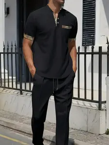 Two-Piece Set Men's Waffle Knit Tee & Jogger Pants, Casual Short Sleeve T-shirt & Trousers, Men's Summer Clothes for Daily Wear