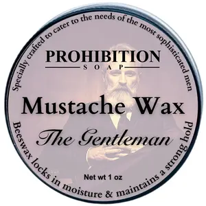 Prohibition Soap MUSTACHE WAX | The Gentleman | for Styling Mustache or Beard, With Beeswax, Organic Golden Jojoba Oil, and Argan Oil, Premium Blend, Strong Hold, Silicone-Free