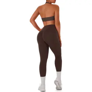 Women Workout Sets 2 Piece Seamless Scrunch Butt Leggings Padded Halter Sports Bra Matching Set Gym Yoga Outfits2026