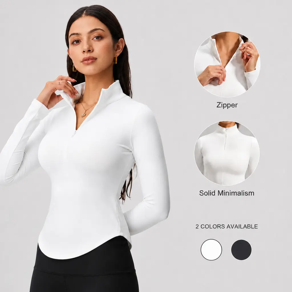 Female Half-Zip Workout Jacket - Women's Lightweight Stretch Activewear Top with Stand Collar, Breathable Sun Protection Pullover for Yoga, Outdoor Workouts