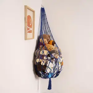 Stuffed Animal Storage Toy Hammock Corner Hanging Net for Stuff Animal Storage Macrame Toy Display Plushie Toy Holder-Wall Hanging Net for Kid Bedroom Decor Playroom Organizer