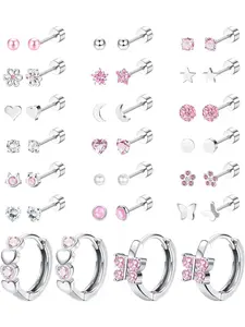 Screw Back Earrings Stud for Women Surgical Steel Hypoallergenic Cartilage Stud Earrings Tiny Opal CZ Cubic Zirconia Screwback Flat Back Stud Earrings Cute Heart Hoop Earrings Set 20G Over 3 Years Old Butterfly Earrings