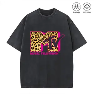 100 Percent Cotton Oversized Streetwear Style T Shirt Mtv Leopard Print Music Television Logo Summer Casual Wear For Music Lovers And Trendsetters