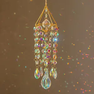 Crystal Suncatchers for Window Hanging Wind Chime Style Garden Sun Catchers with Crystals Rainbow Maker Indoor Outdoor Decor Handmade Gold Plated