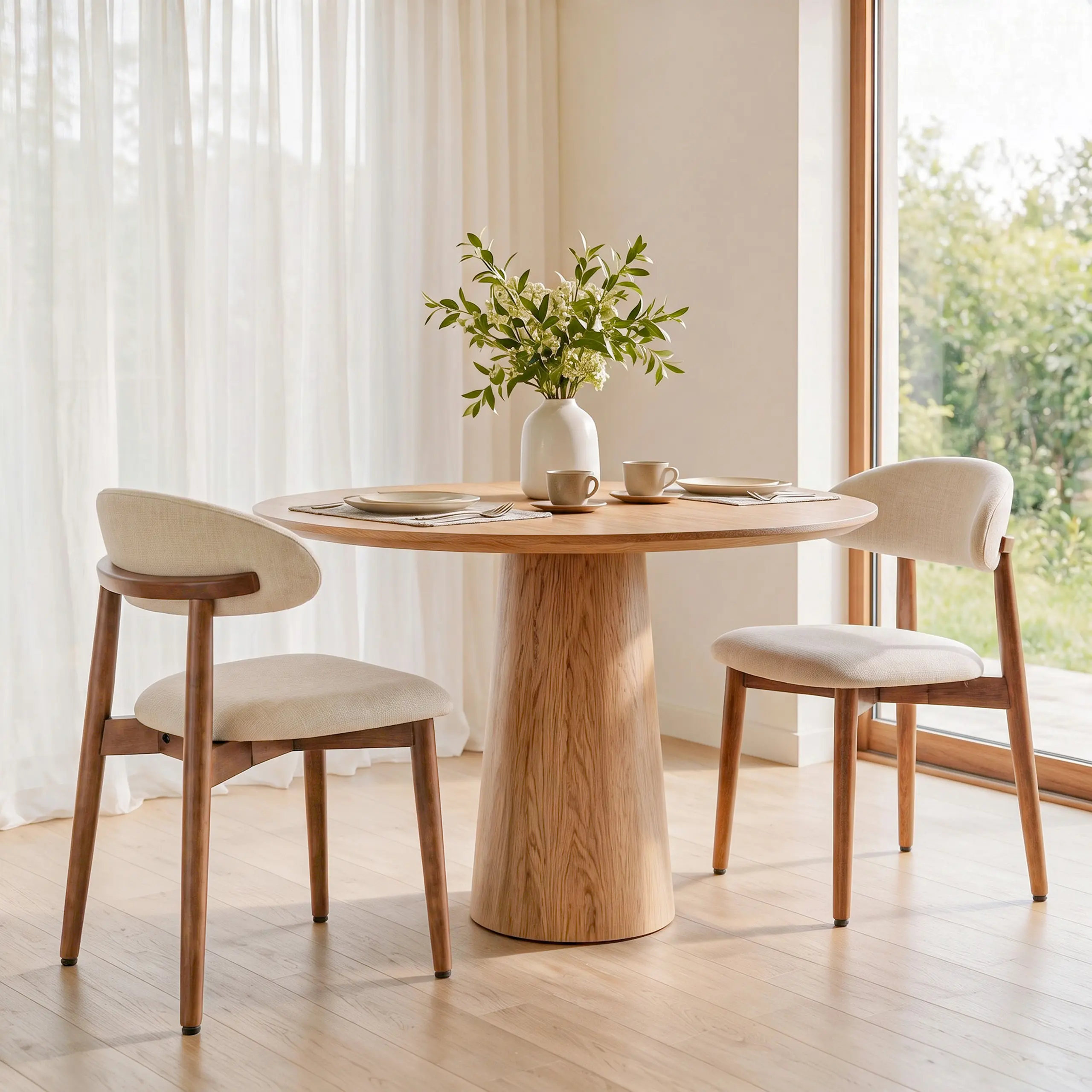 Wooden Dining Chairs Set of 2/4, Modern Upholstered Kitchen Side Chairs with Ergonomic Backrest, Solid Wood Frame & Padded Seat, Fabric Dining Room Chairs for Kitchen, Dining Room, Cafe