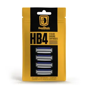 HEADBLADE HB4 4-Blade Shaving Cartridge Refills - Includes 4 Cartridges & 1 Adapter - Multicolor Design